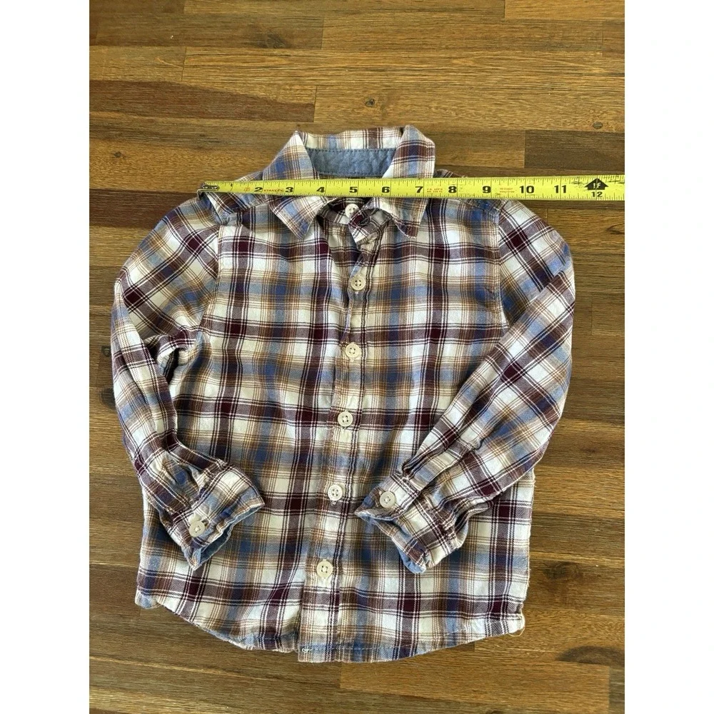 OshKosh B'gosh Flannel Shirt Baby Boys Size 12M Brown Plaid‎ Long Sleeve Woven